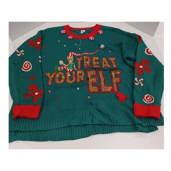 Holiday Time Sweater Treat Your Elf Green/Red Size 2XL - Picture 1 of 5